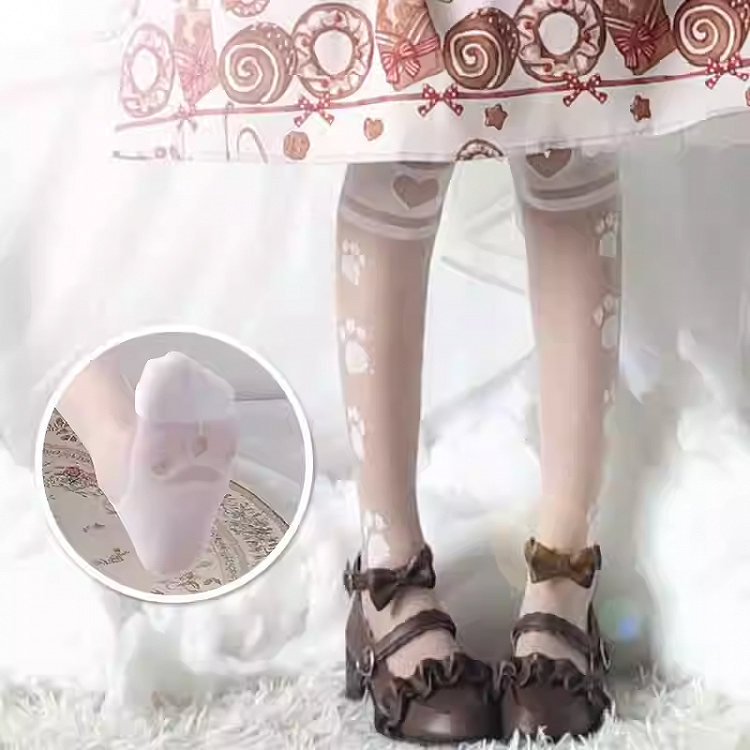 White Semi-sheer Cat Paw Over Knee Stockings