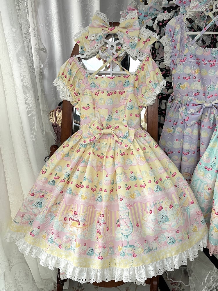 Cherry and Ice Cream Yellow Summer Sweet Lolita Dress