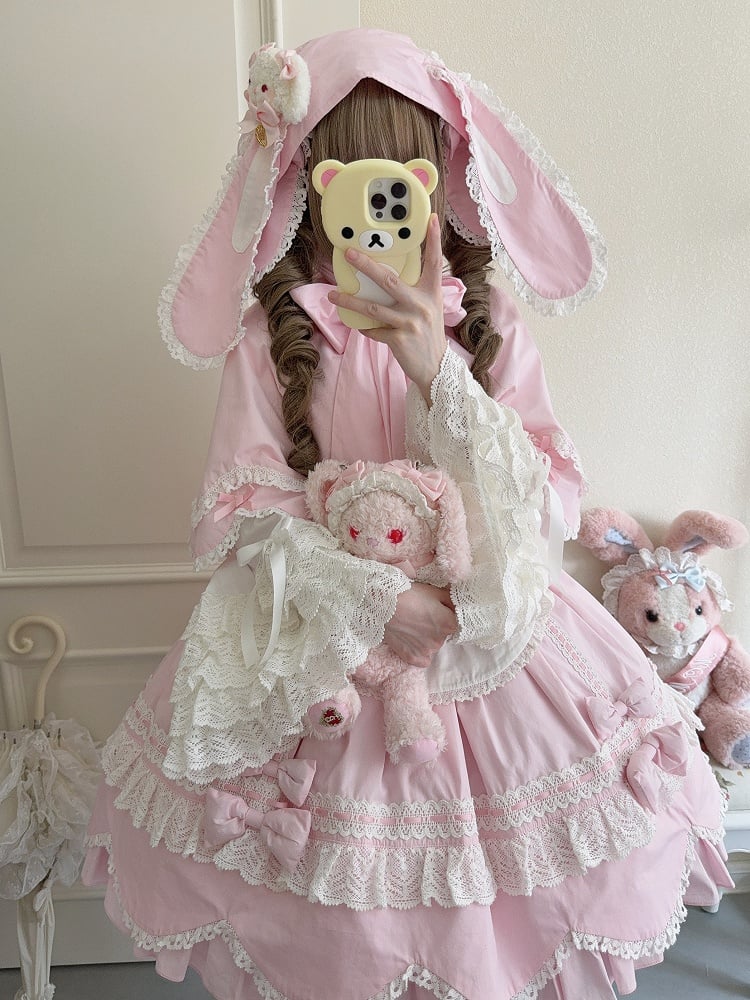Ohren Hasen Umhang Rosa mit Kapuze