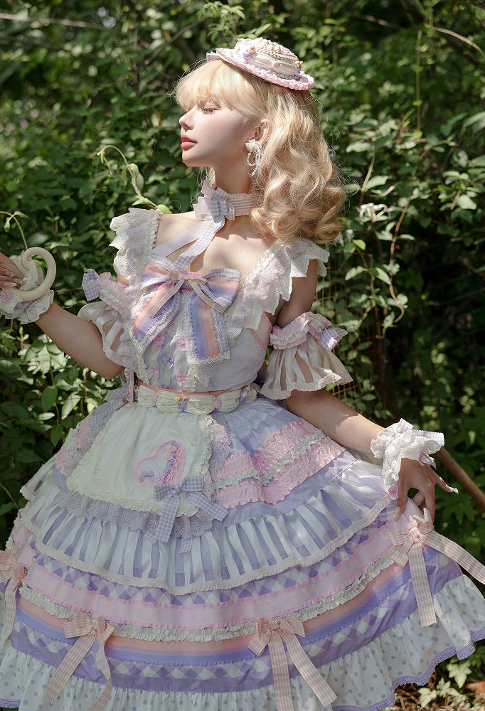 Taro Skirt Sweet Paste Accents JSK Lolita Purple Tiered Cake Bow Set Full