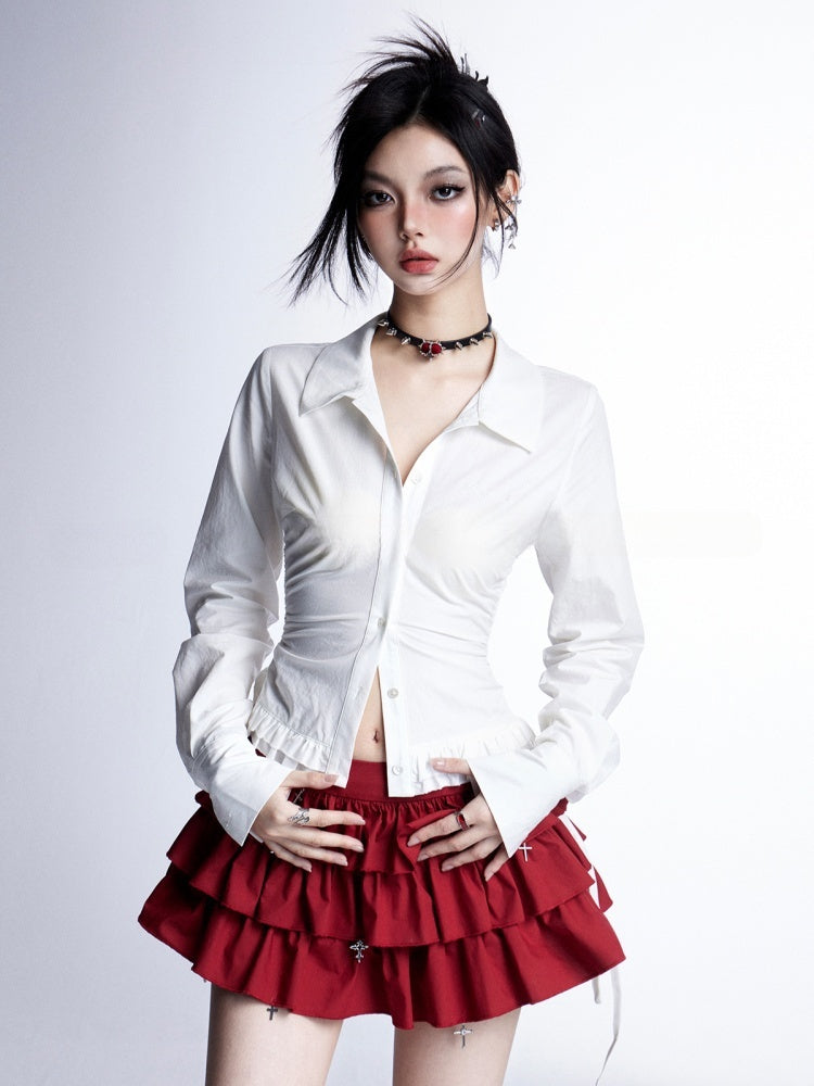 Strapless Top/Red Cross Tiered Skirt Gothic Red Cross Applique White Cropped Charms