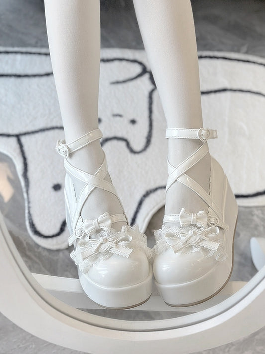 Sweet Lolita Plateau - Schnallen Herz Schuhe Weiß