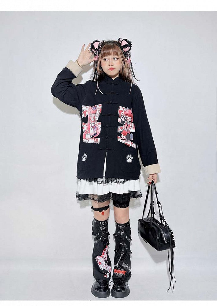 Black Cartoon Chain Strap Leg Warmers