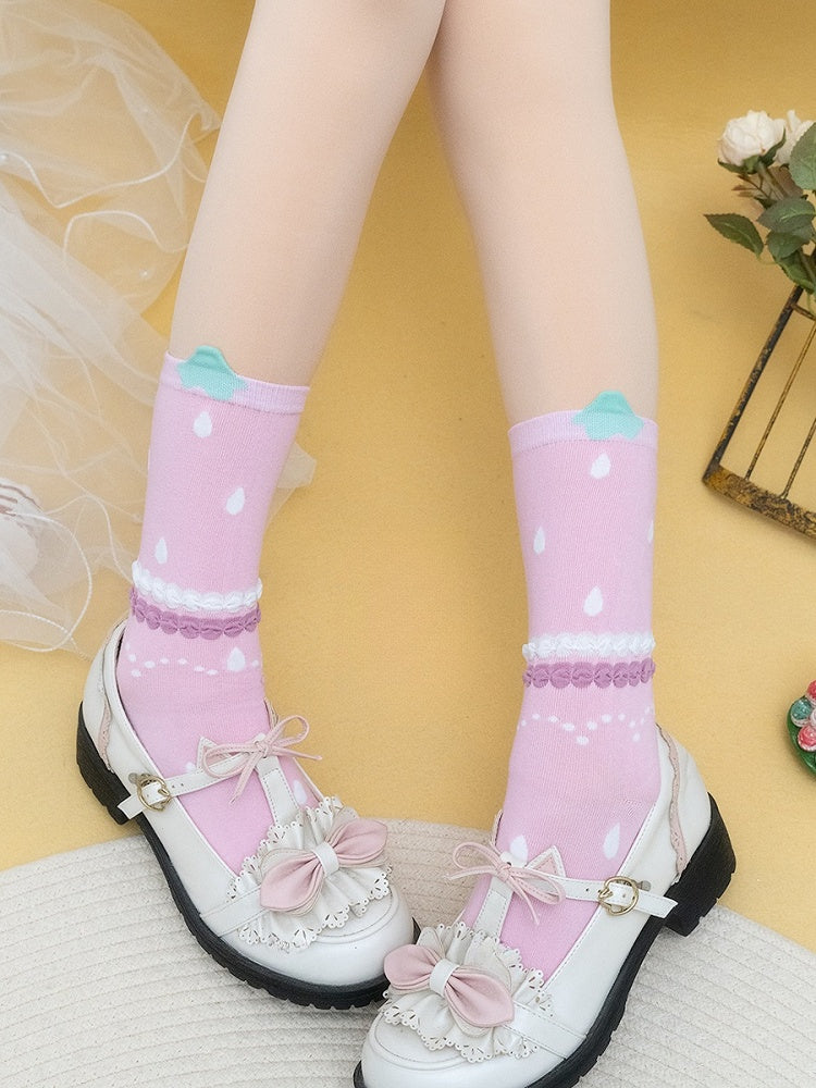 Pink Print Design Calf Socks