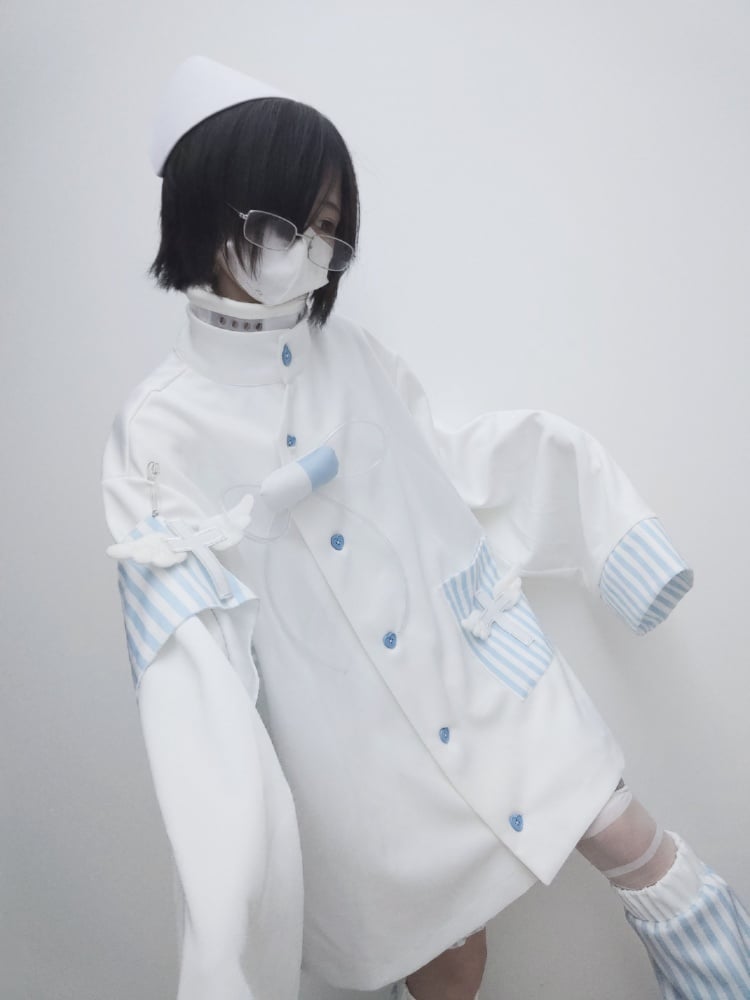 Tenshi Kaiwai Weiß & Blau Streifen Yami Kawaii Komplettset