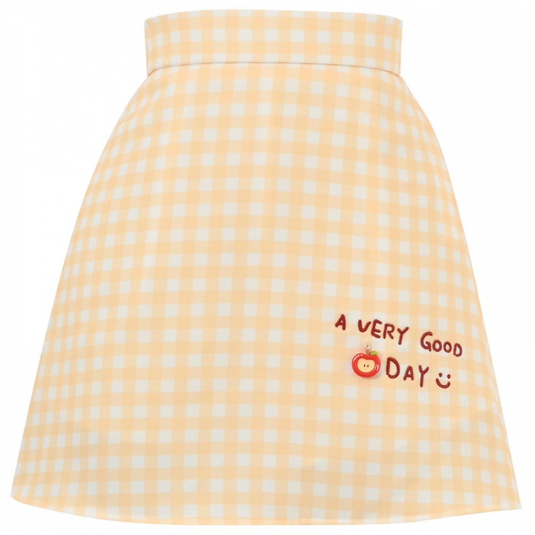 White High Waist Letter Print Yellow and Plaid Skirt Sweet