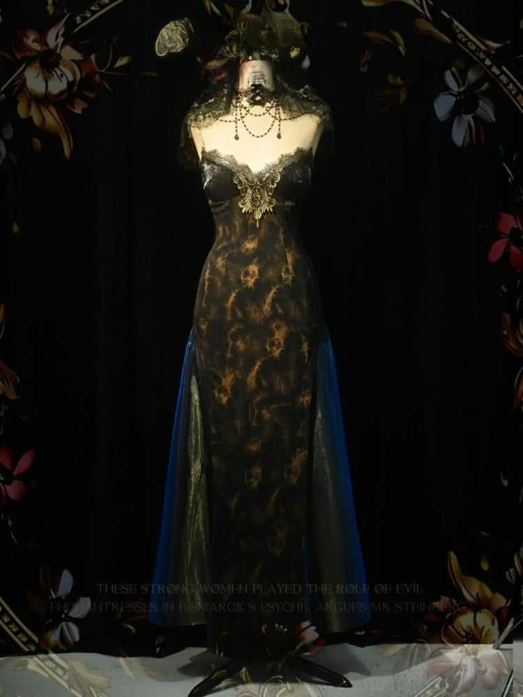 Schlankmachendes Slip-Kleid in Schwarz und Gold