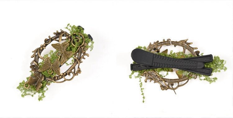 Bronze Butterfly Green Moss Mori Kei Hairclip