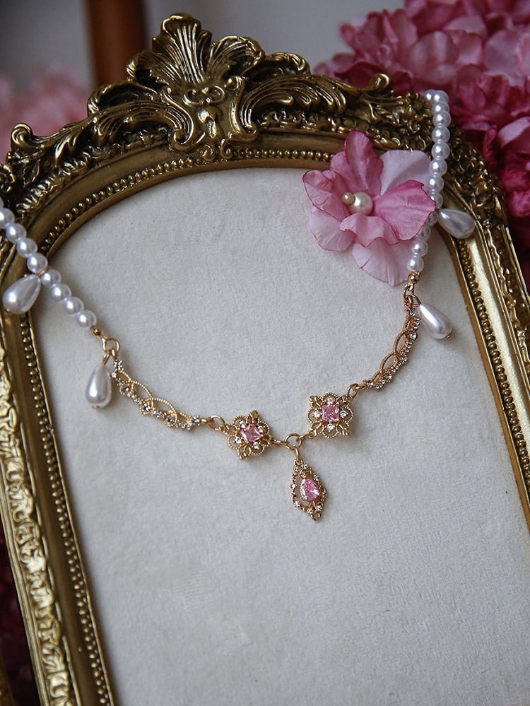 Strass Perlen Rot Lila Halskette Rosa / Blau