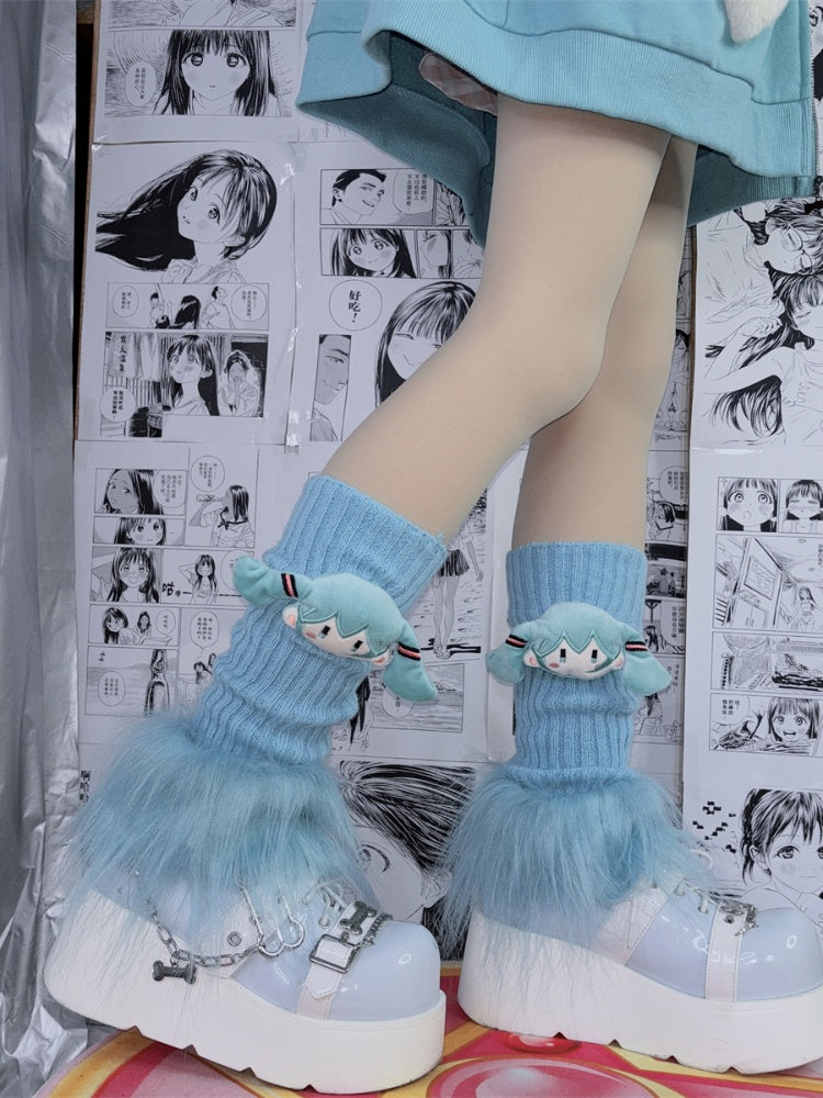 Pink Shaggy Trim Knitted Leg Warmers