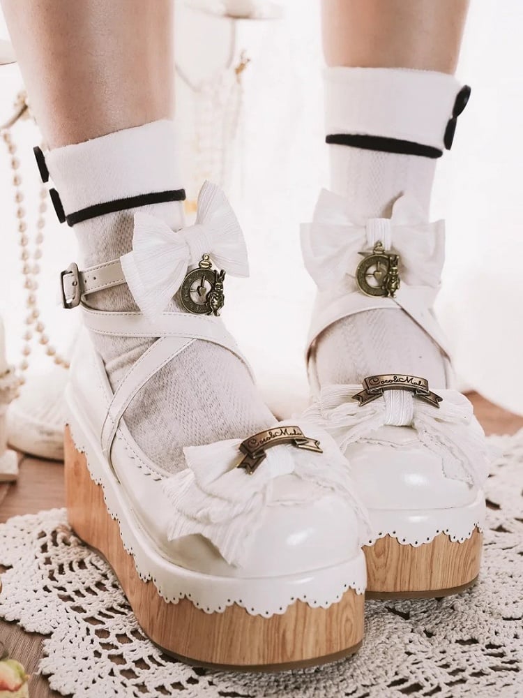 Plateau Weiß Uhr Süße Akzente Charm Toe - Schuhe Schleife Rund