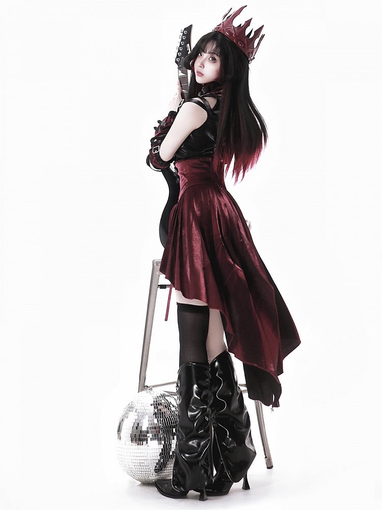 Lolita + Shorts Punk Top Skirt Full High-low Red and Set Black Sleeves Overall Sleeveless - Idol