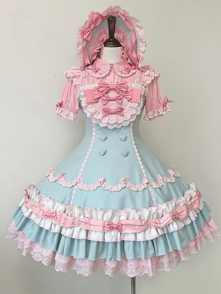 / Blouse Bows Small Pink Short Decoration Sleeves White