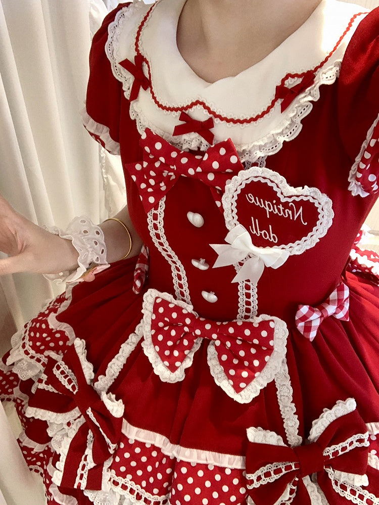 Collar Red Ears Sweet Lolita Dress Dots Bunny Polka Accents Bow Back