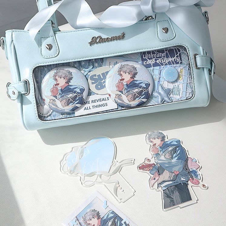 Vintage Leather Window Transparent Blue Square PU Ita Bag Small
