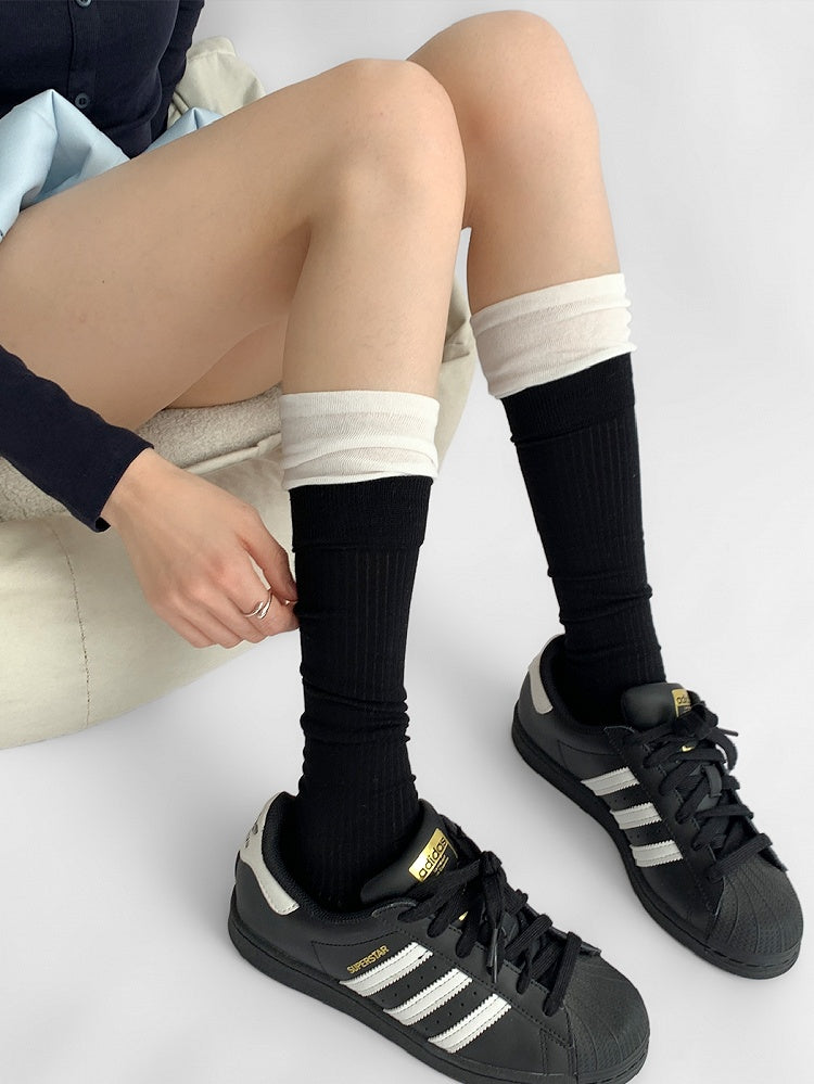 Knitted BlackBeige Calf Socks