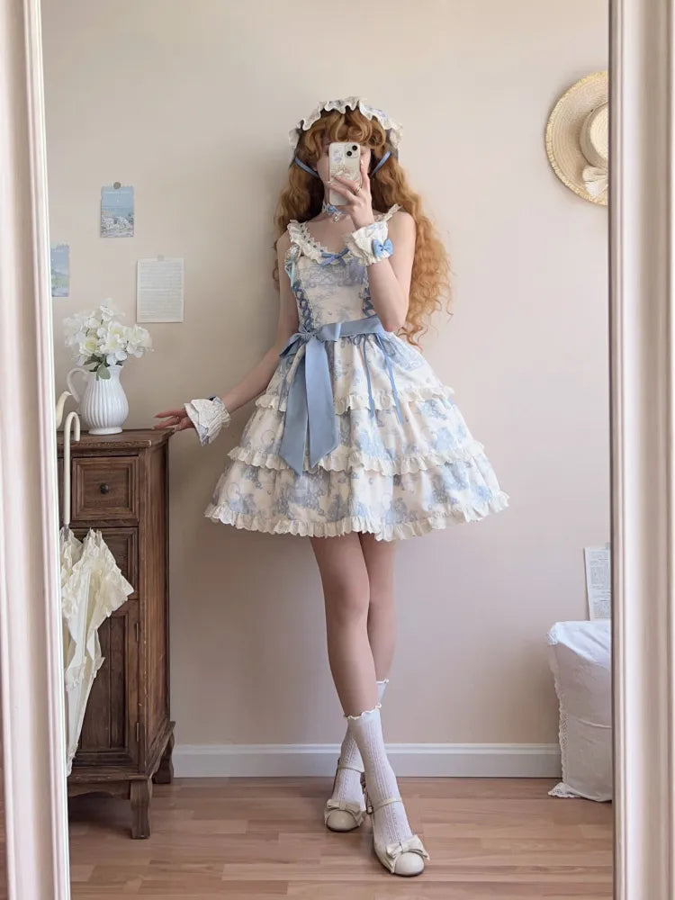 Print Hem Jumper Skirt Grapes Blue Lolita Detachable