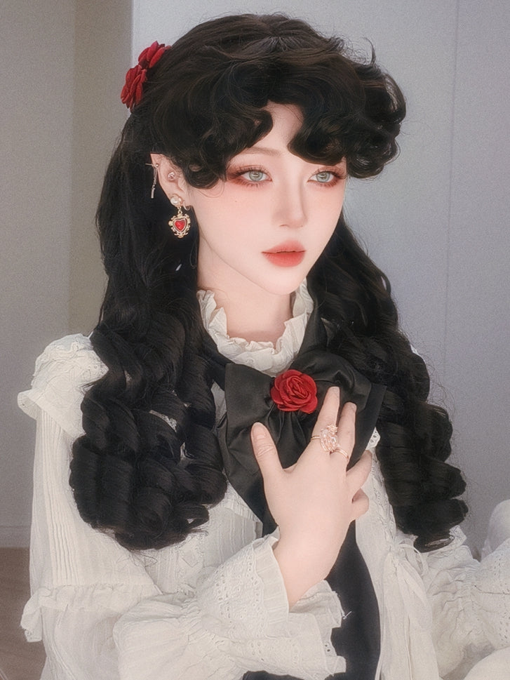 Wig Brown/Brown/Black Clips Short Claw With Double Roman + Ponytail Light Curly Bangs 50CM