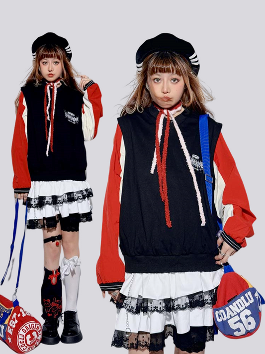 ブラックVネックパンクルーズノースリーブベスト