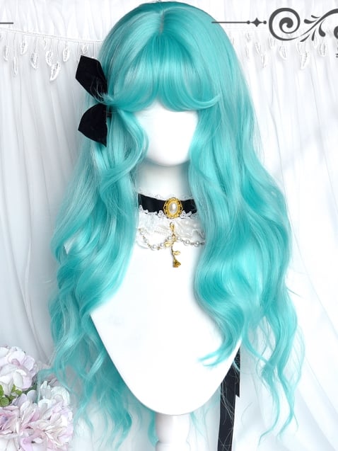 With Wavy Bangs Green Long Wigs Air 62cm