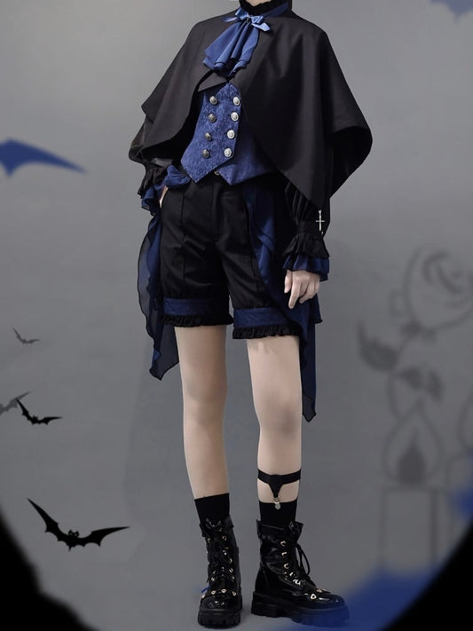 Schwarze und dunkelblaue Ouji-Shorts mit Overlay-Outfit im Ciel-Vibes-Prinzenstil
