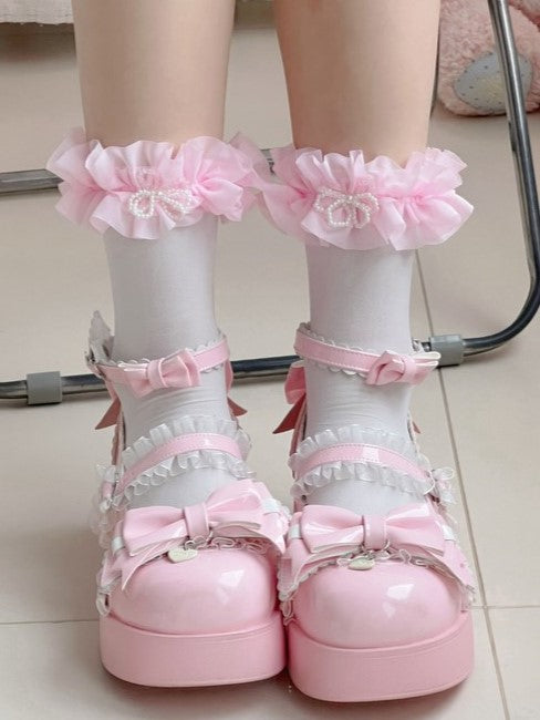 Lace With Socks Cuffs Options Pearls Calf 9 Black/White Ruffled