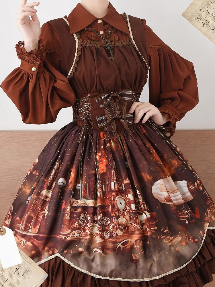 Elegantes Langarmhemd mit spitzem Kragen in Kaffee