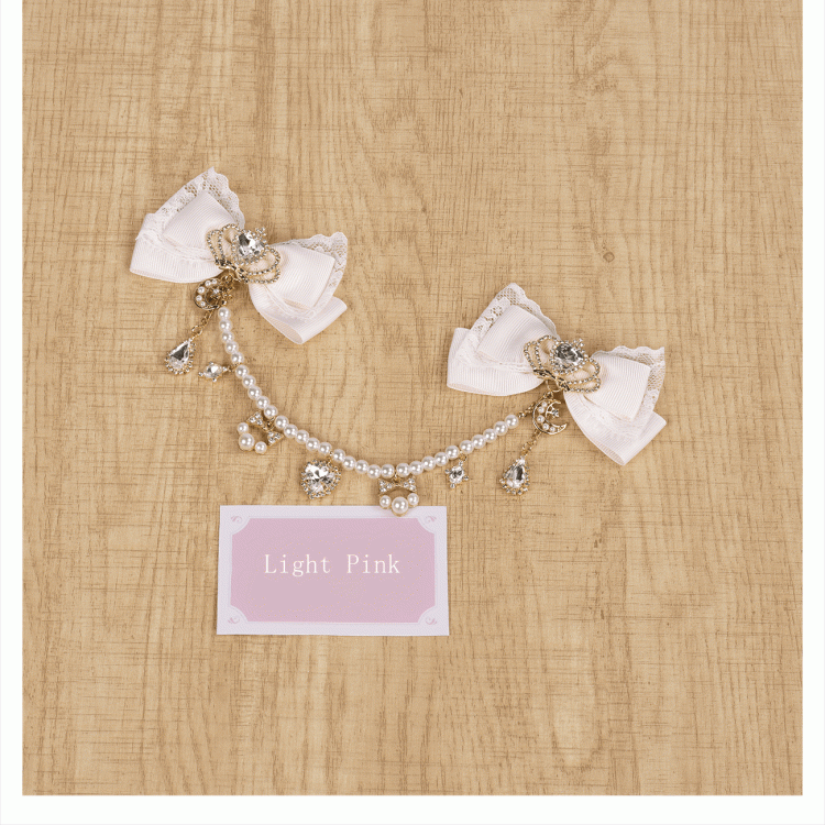 Celestial Collection Moon Options Jirai Kei Bowknot Hairclips with Beaded Chain Gemstone Star 5 Color
