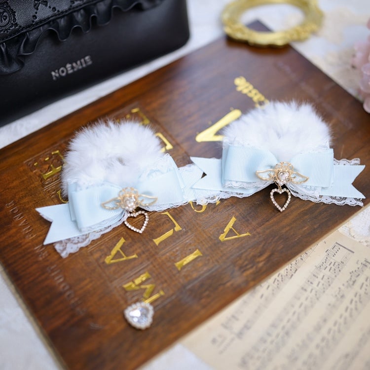 Jirai Kei Angel Heart Rhinestones Bowknot Fluffy Scrunchie