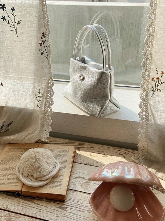 Silver Handbag With Button Closure Chic Small-Sized