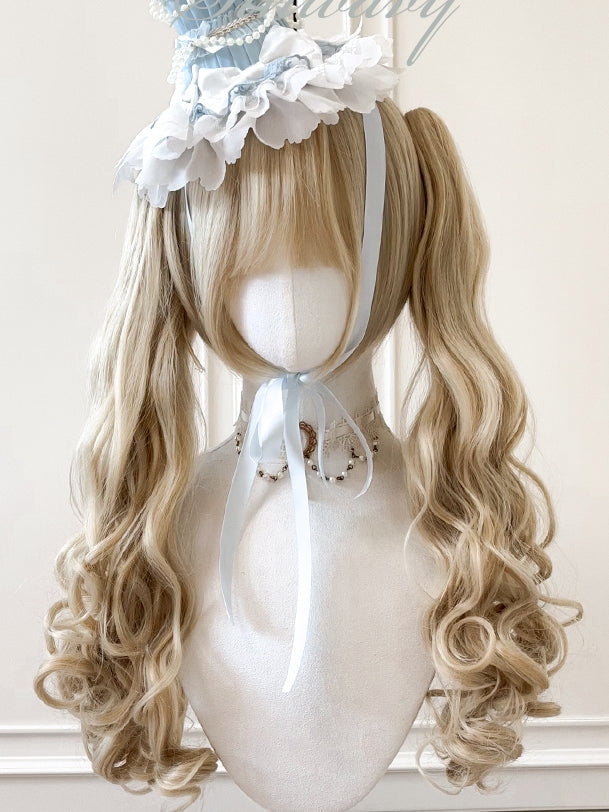 + Wigs Ponytails Wavy Short Bangs Two Blonde Long Claw With