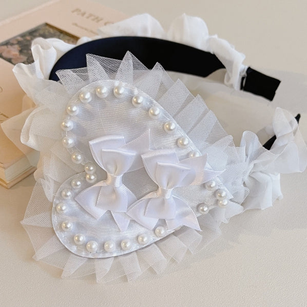 KC Trim Bowknot Perlendetails verzierte Spitze weißes Herz