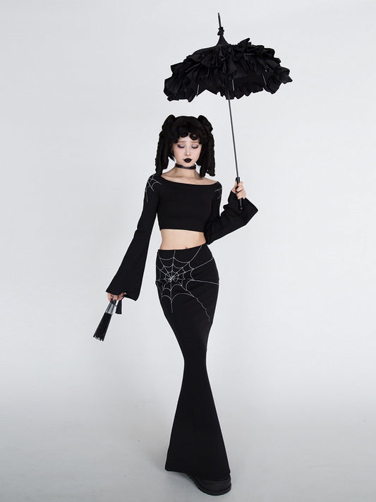 ゴシックブラックスパイダーウェブマーメイドスカート