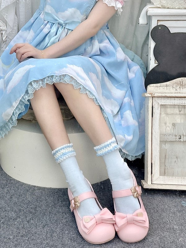 Calf Red/Yellow/Blue/White Lolita Socks