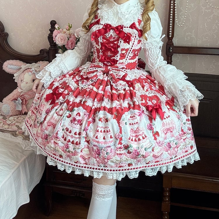 Lolita Red / Full Strawberry Sweet Desserts Print Set JSK and