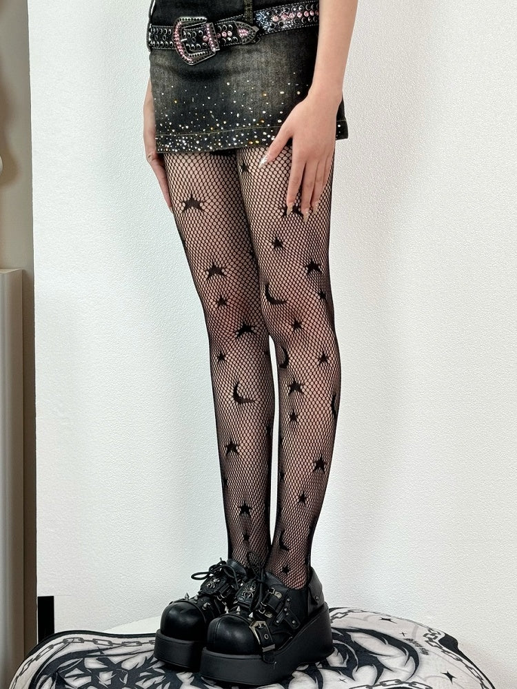 Pattern Moon Tights Black And Star