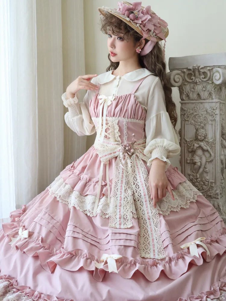 Ruffle Blossom Lolita Dress Outfit Pink Straps Cherry Adjustable Festival Jumper Style Sakura Skirt House