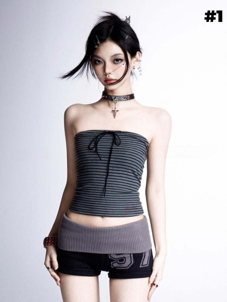 Strapless/Sleeveless Top and Gray Stripes Glamorous Cropped Black