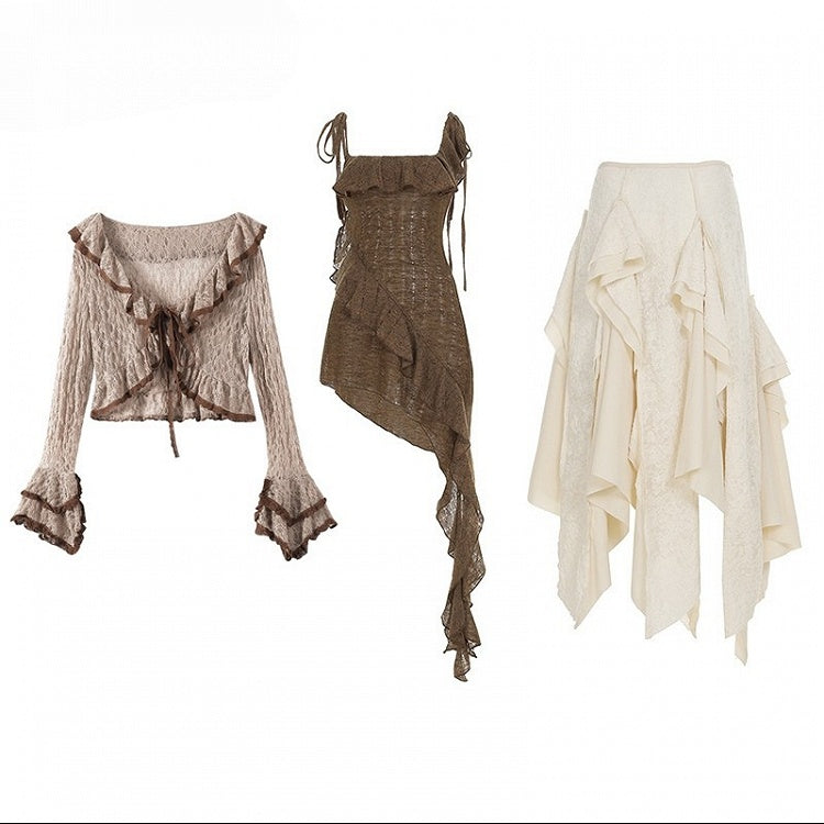 Bell Sleeves Hem White Millard Brown + Cardigan Fashion Dress Asymmetrical Cami Skirt