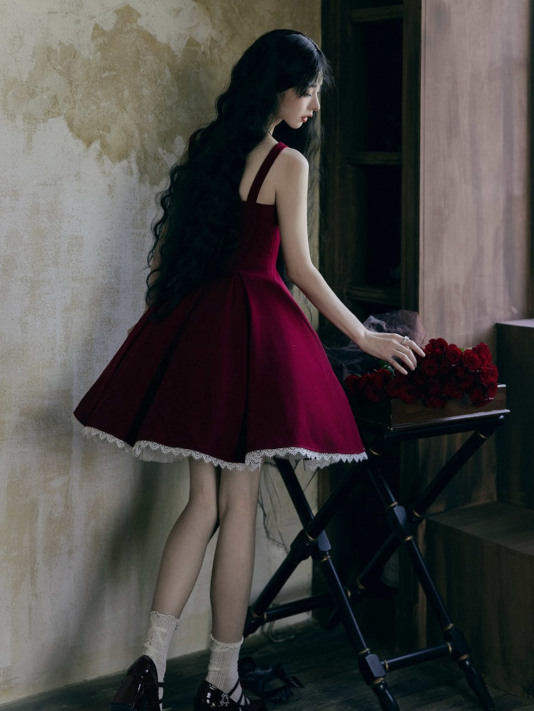 Dress Fit Lolita Slim Fashion Waist Red Elegant