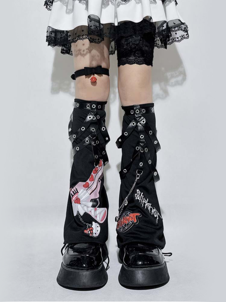 Black Cartoon Chain Strap Leg Warmers