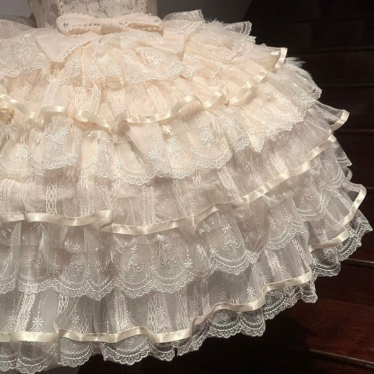 Lolita Butterfly Apricot Fabric Hime Hanayome Tiered Skirt Dress Bodice