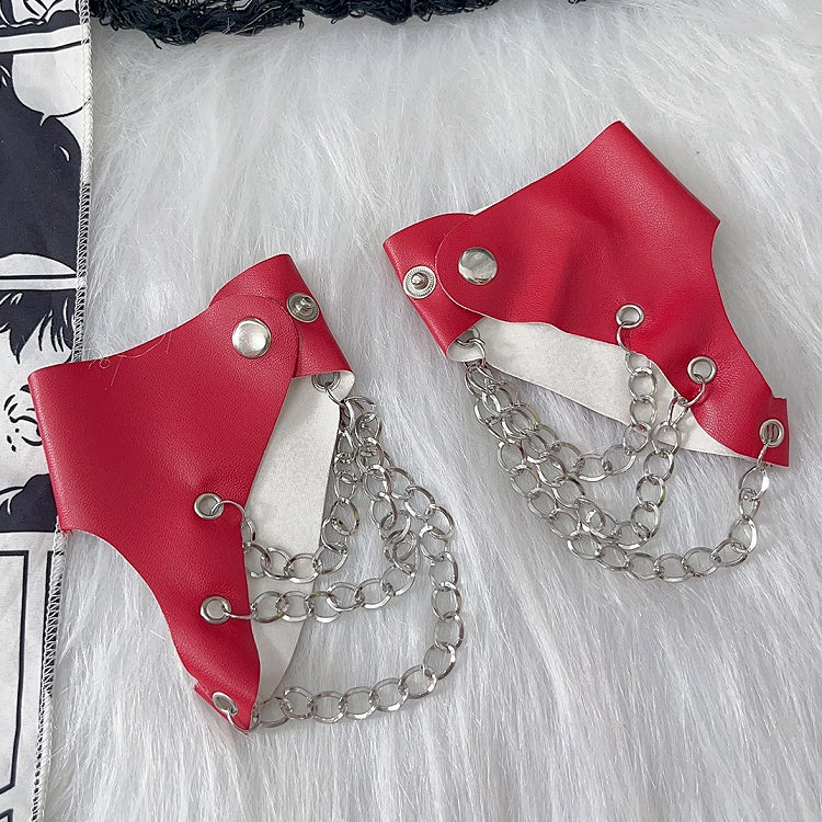 Y2K verziert schwarz/weiß/rot/silber und Schloss Punk Kette PU