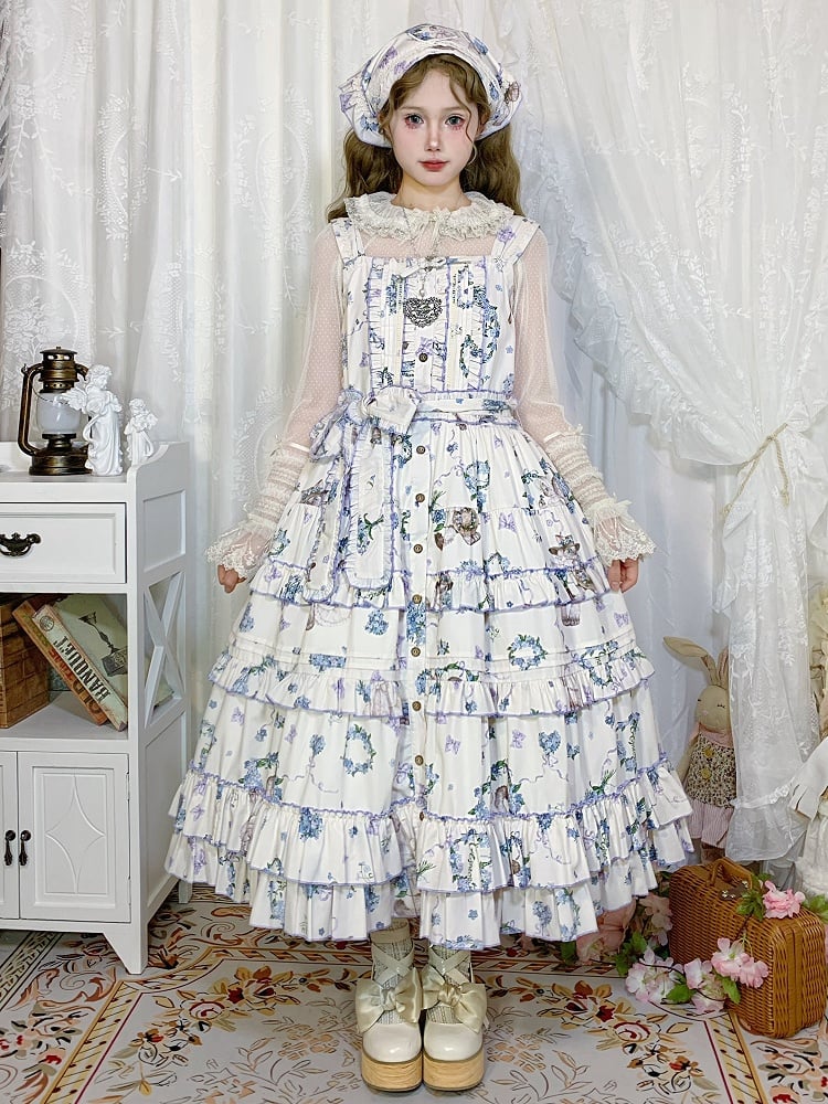 Kitty und Blumendruck vorne Knopfleiste Natural Kei Lolita Jumper Rock Pink House
