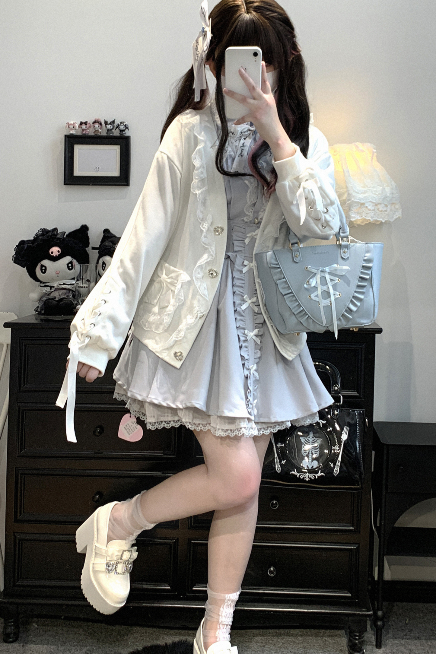 Cardigan Lace Ribbon Bow Loose