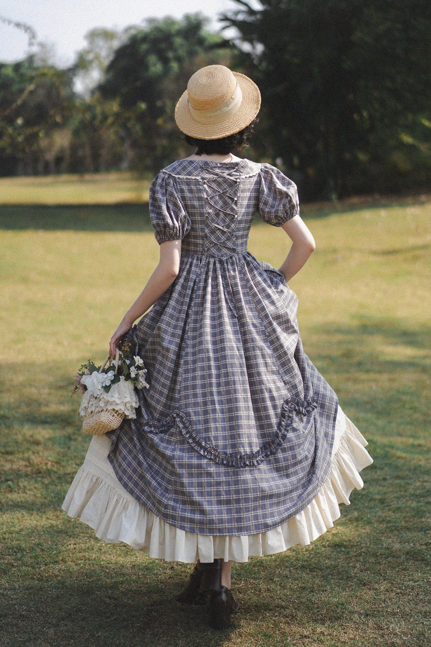 Check Retro Word Lolita Petticoat Dress Forest +