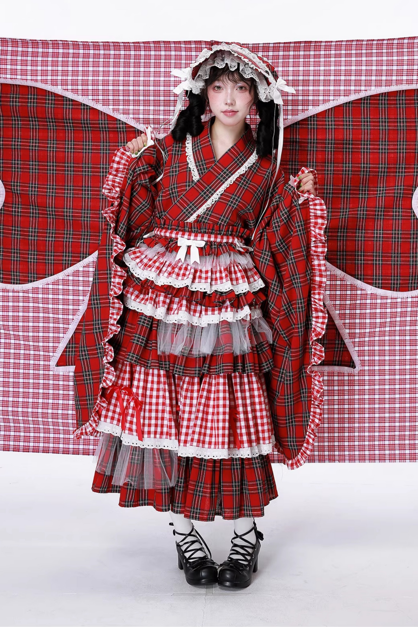 Kimono-style Retro Check Top