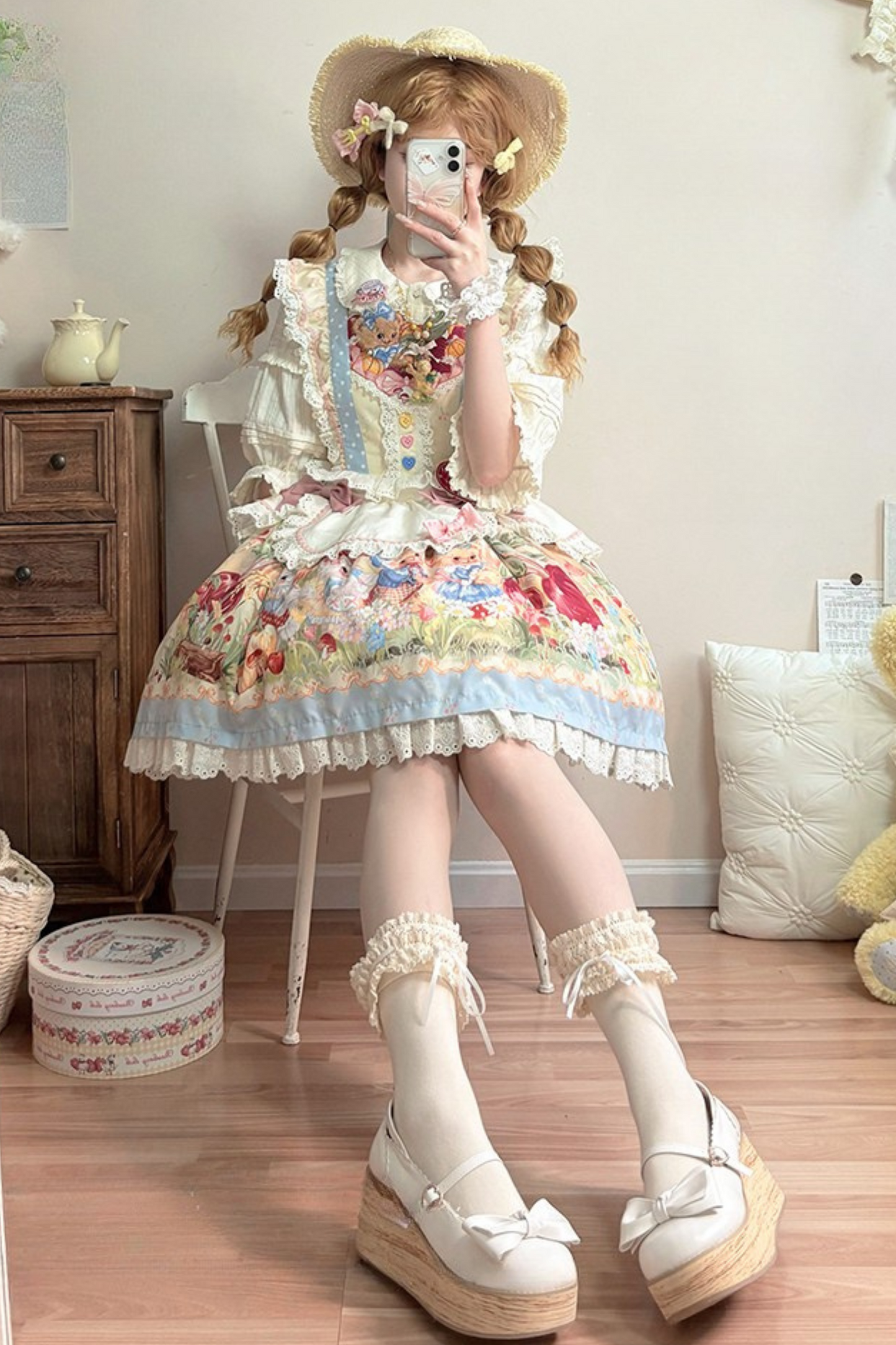 Apron + Reservations Suspender Print Dress Layered Carrot