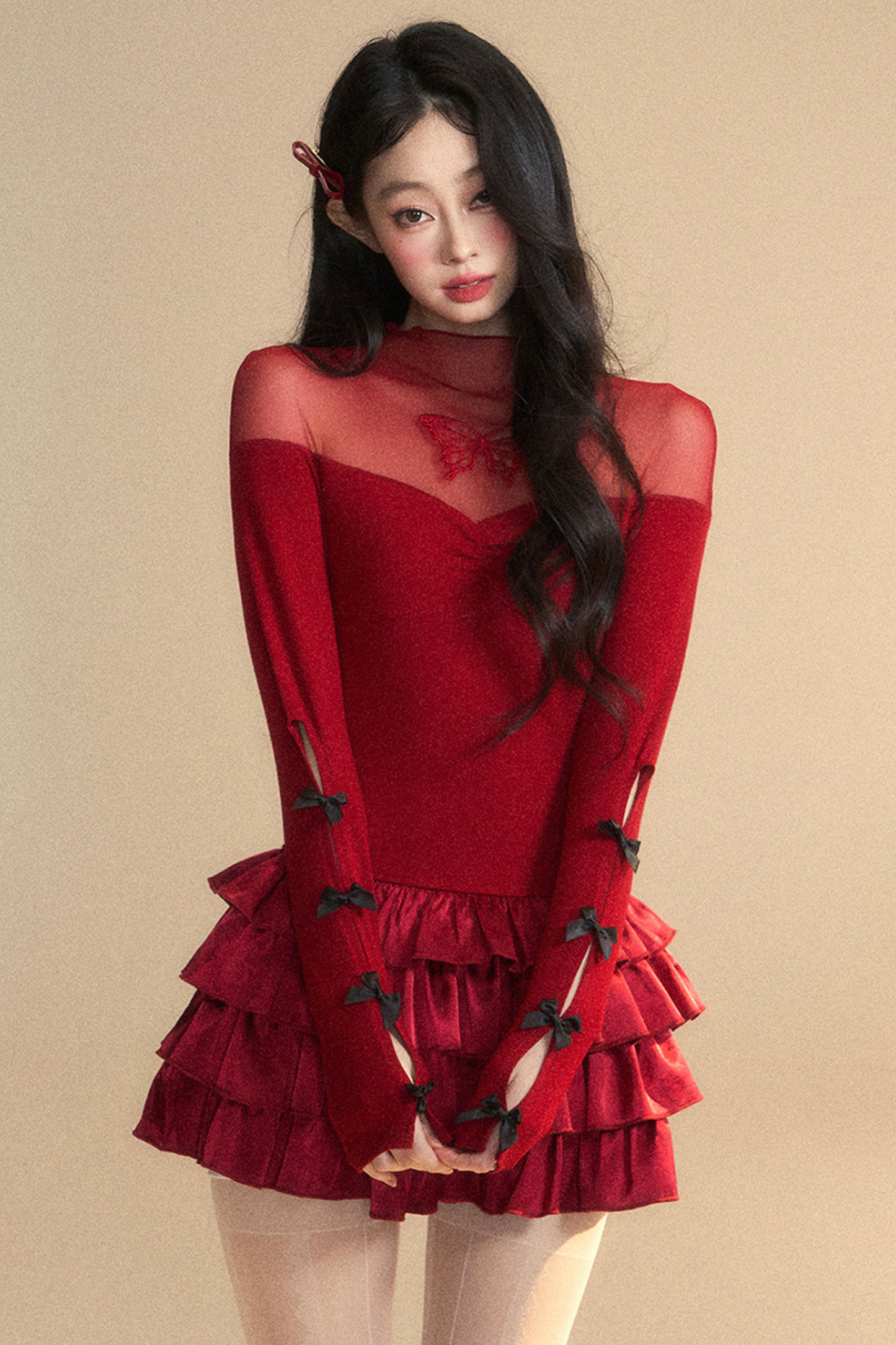Frilled Chic Sheer Short Reservations Dress