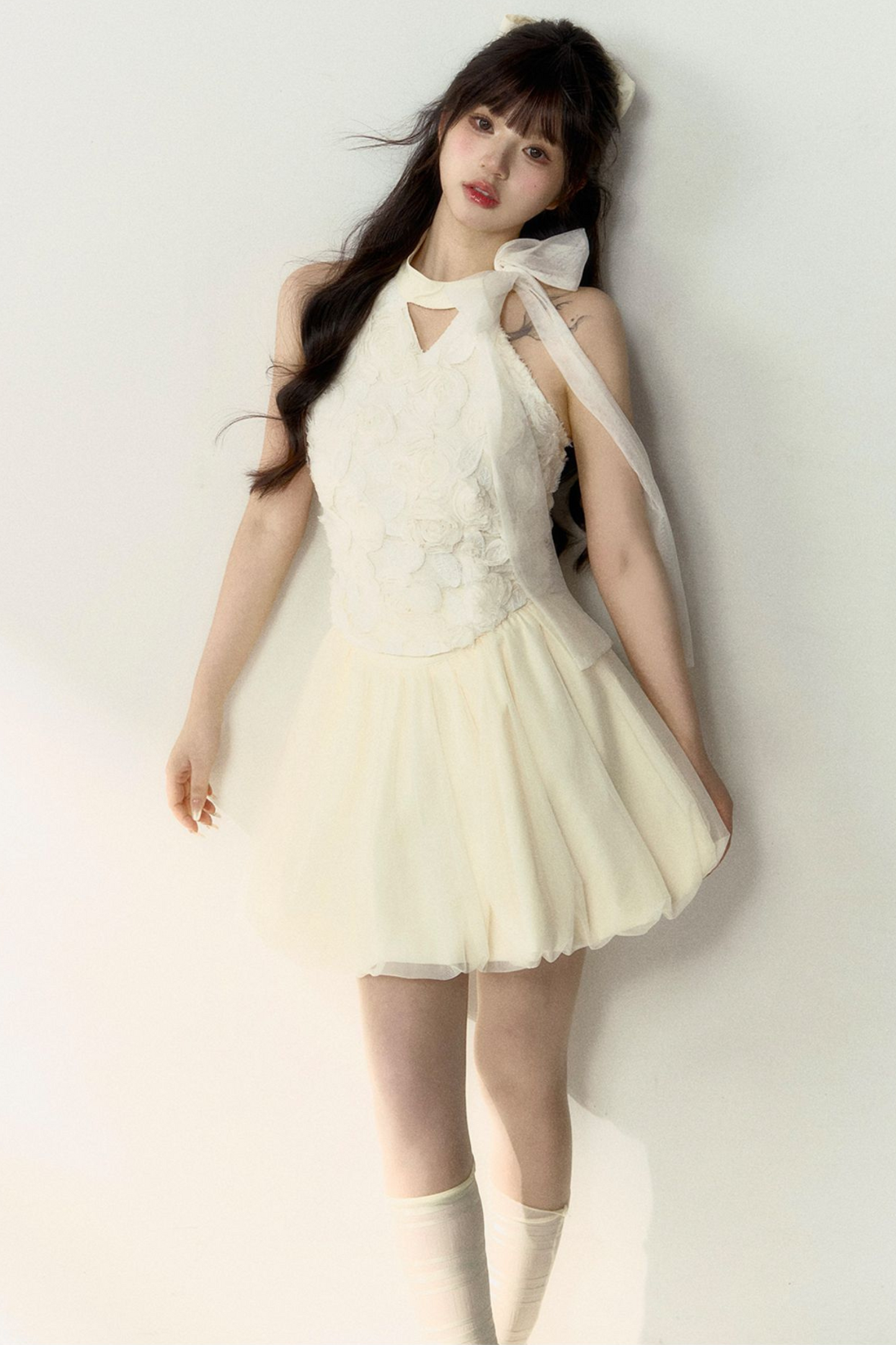 Long + Sweet Sleeveless Short Flower French Skirt Balloon Top